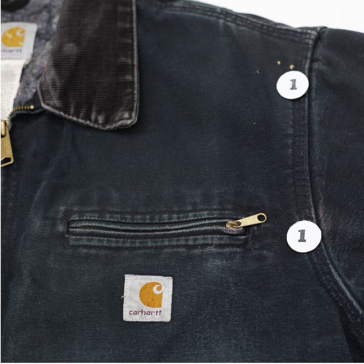 Vintage Carhartt J01 BLK Distressed Blanket Lined Detroit Jacket USA