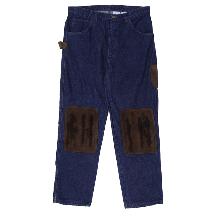 Vintage Jaque Dubois Jeans Carpenter Men Jeans Leather Patchwork Dungarees 36X30