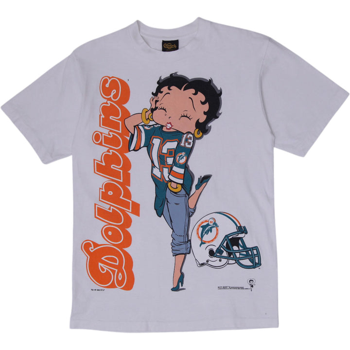Vintage 90s Betty Boop Miami Dolphins NFL T-Shirt Changes Tag Made in USA Single Stitch Large