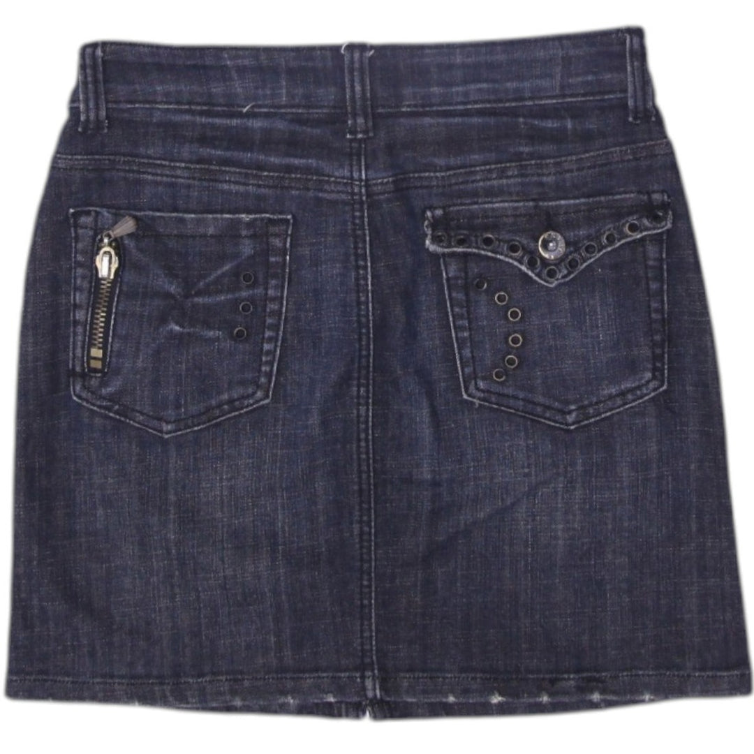 Y2K Ladies Denim Mini Skirt Dark Wash Pocket Detail Casual