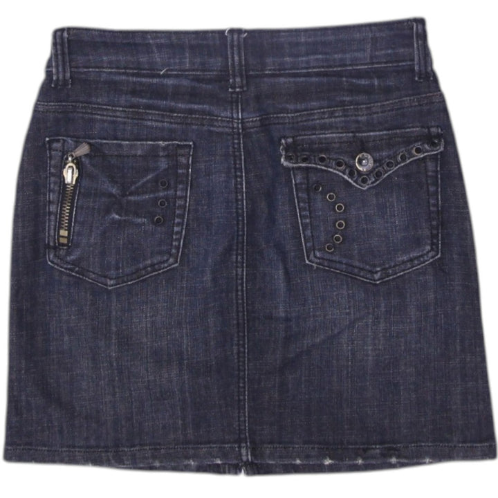 Y2K Ladies Denim Mini Skirt Dark Wash Pocket Detail Casual