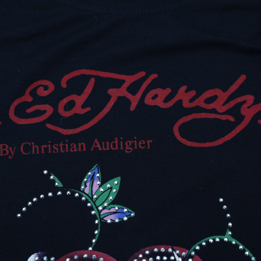 Y2K Mens Ed Hardy Rhinestone Graphic T-Shirt