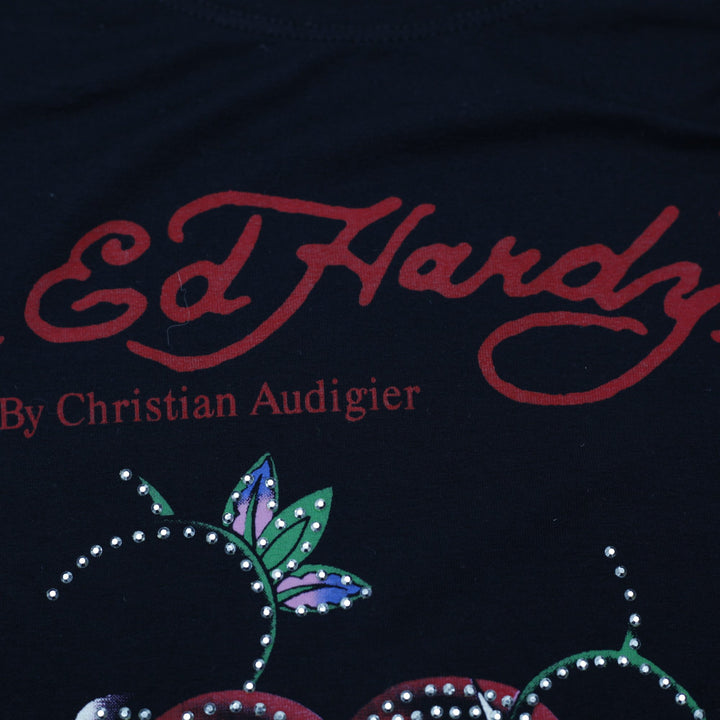 Y2K Mens Ed Hardy Rhinestone Graphic T-Shirt