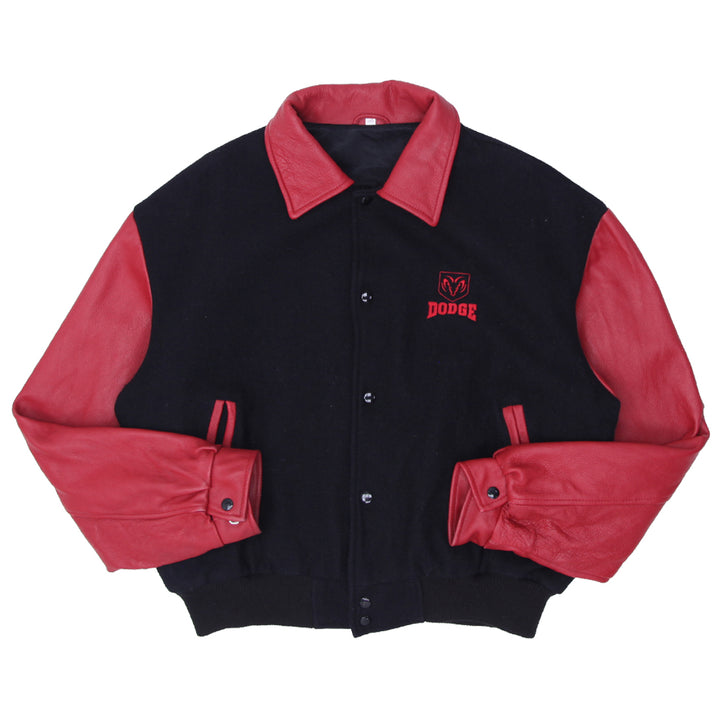 Vintage Dodge Leather / Wool Varsity Jacket Size L, Black Red - Fashion Rerun Vintage Migration_Jacket