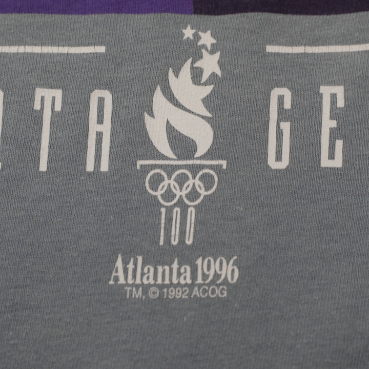 Vintage Mens Hanes T-Shirt Blue Olympic Graphic Cotton S. Stitch Size L