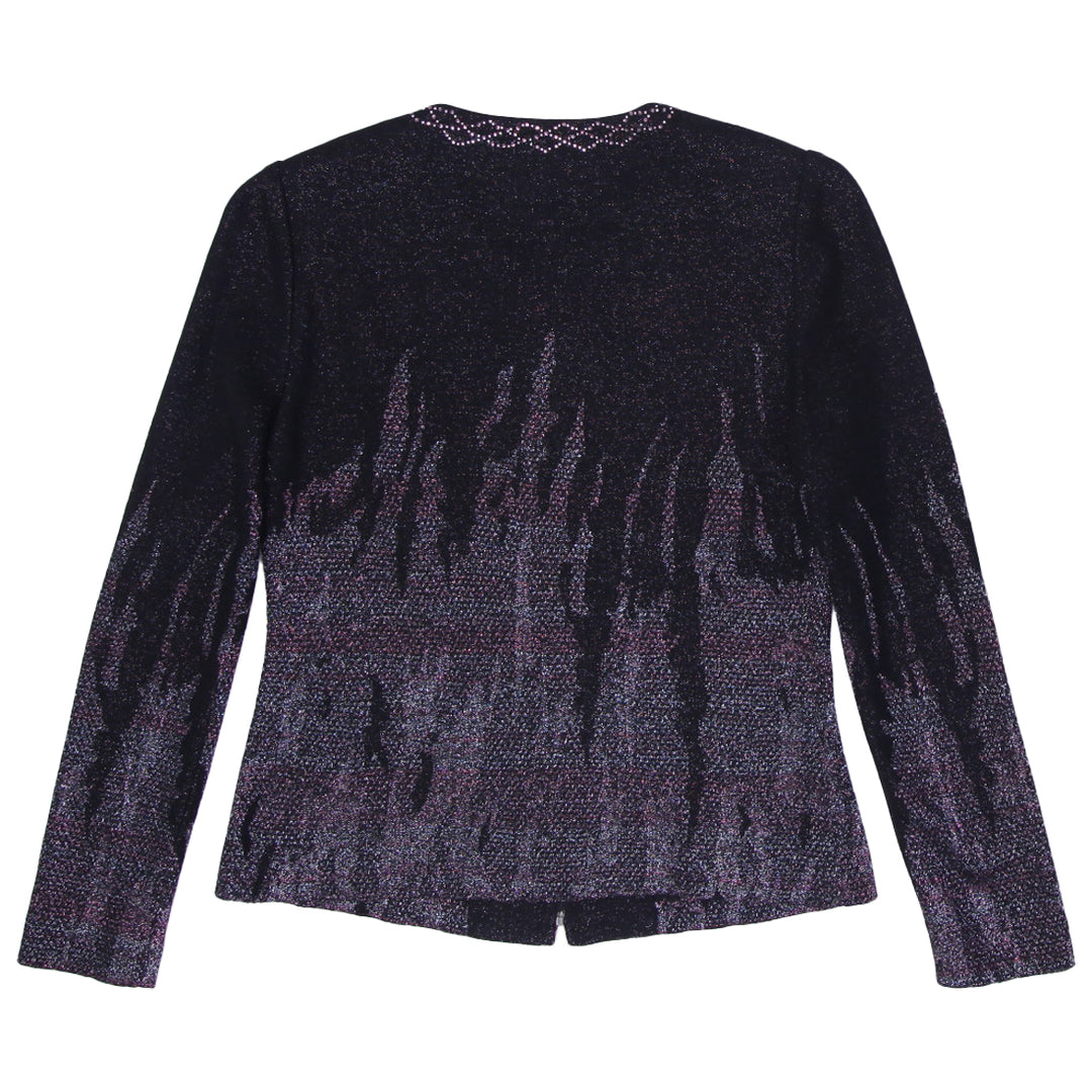 Ladies Zip Up Beaded Padded Shoulder Long Sleeve Sweater