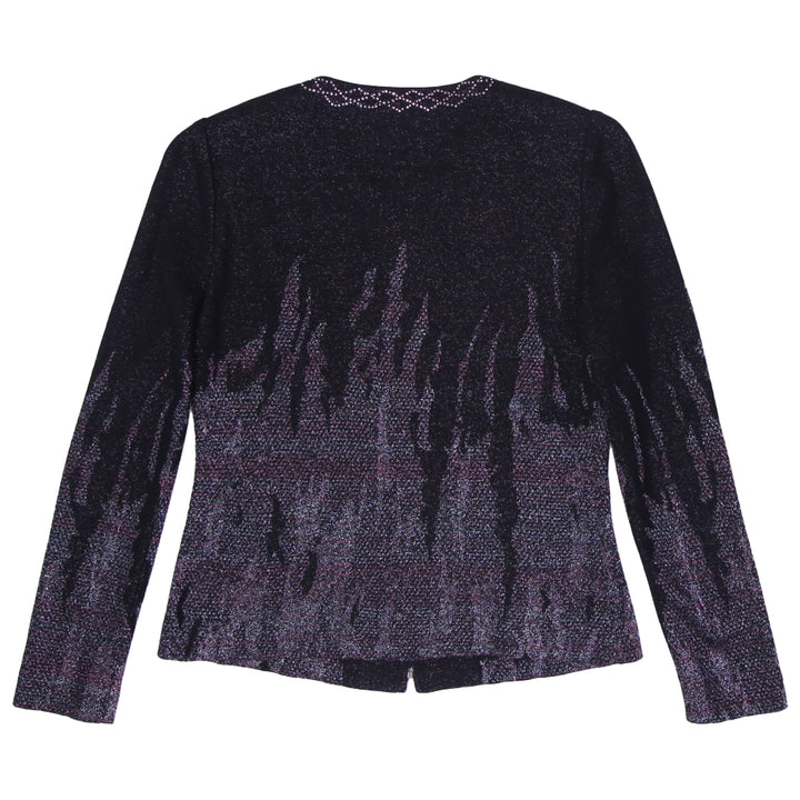 Ladies Zip Up Beaded Padded Shoulder Long Sleeve Sweater