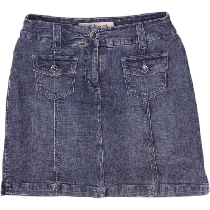 Y2K Ladies Contrast Denim Mini Skirt Dark Wash Cargo Flap Pockets