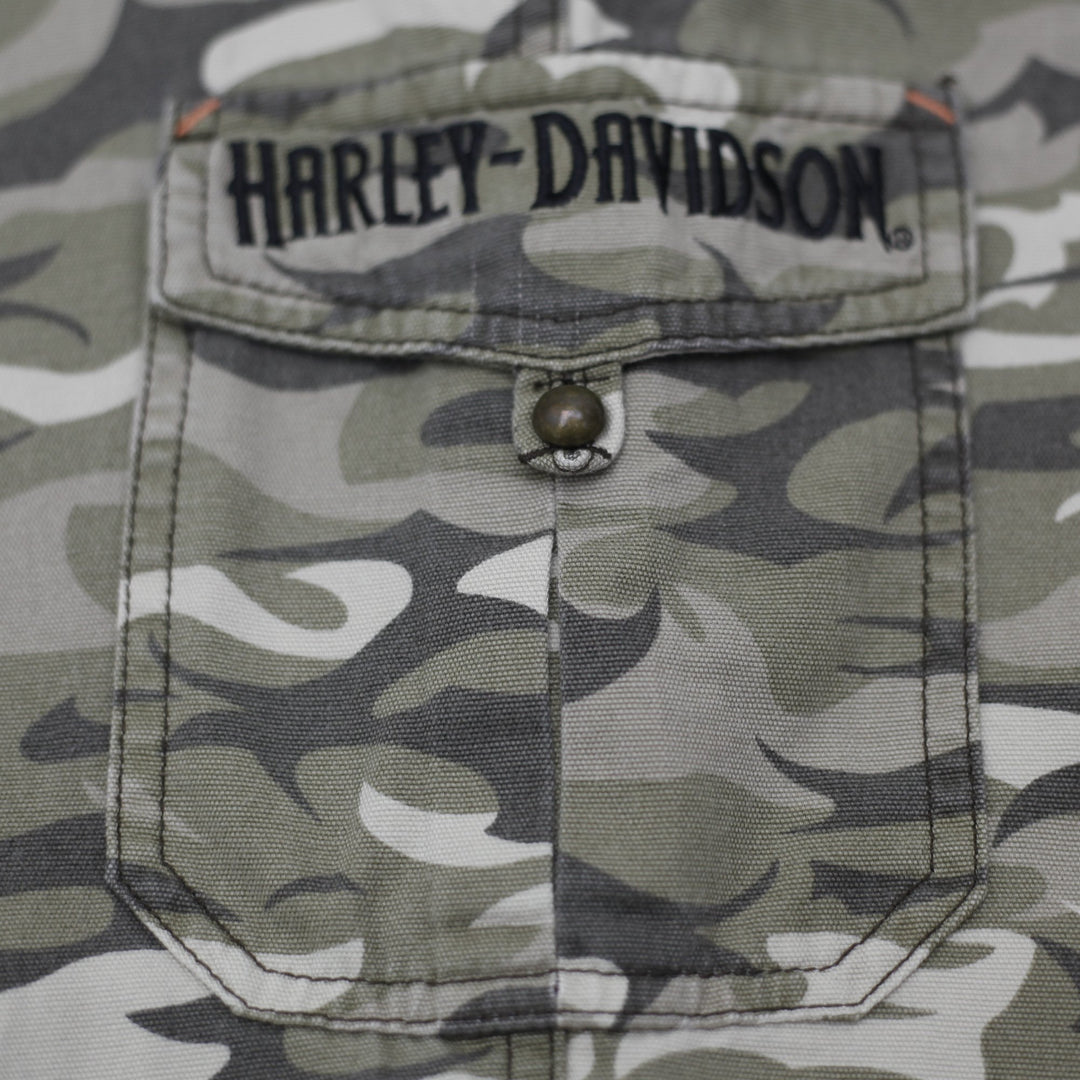 Ladies Harley Davidson Camouflage Cotton Workwear Utility Cargo Pants Size 6