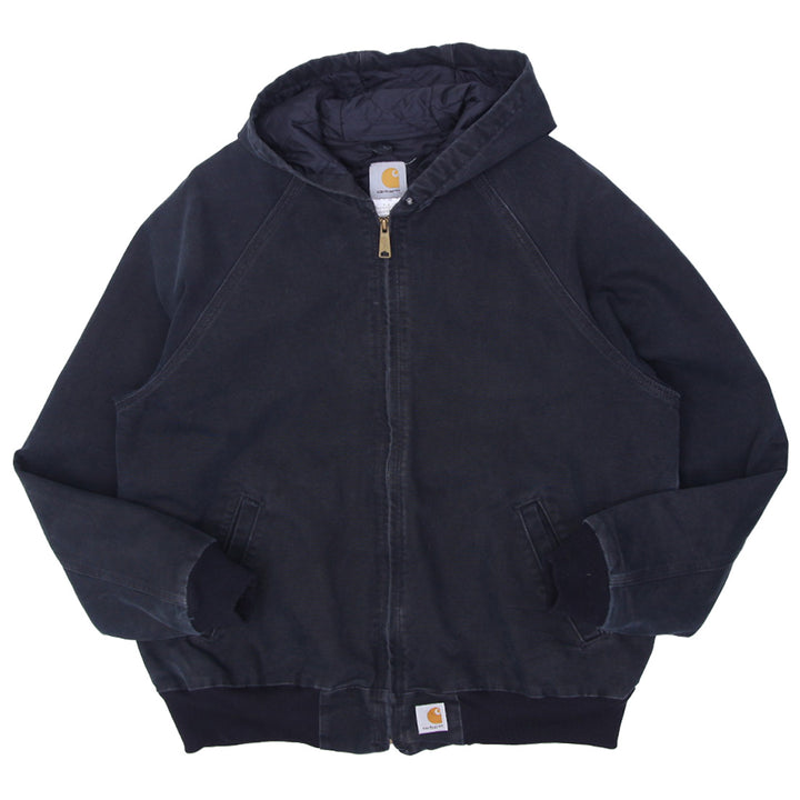 Mens J268 BLK Carhartt Zipper Hooded Quilt Lined Jacket