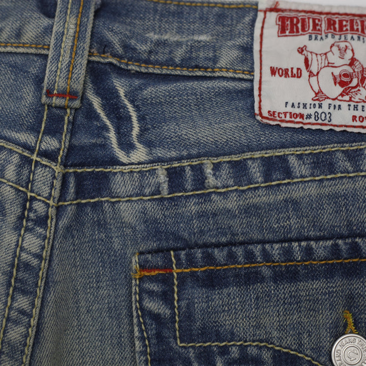 Y2K Mens True Religion Joey Flap Pocket Blue Denim Jeans Size 36x33