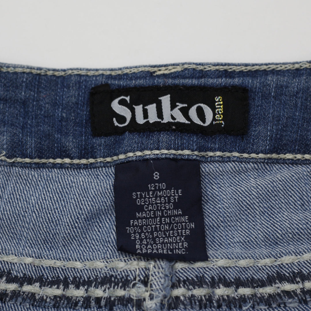 Y2K Womens Suko Jeans Blue Flare Denim Contrast Stitching Size 8