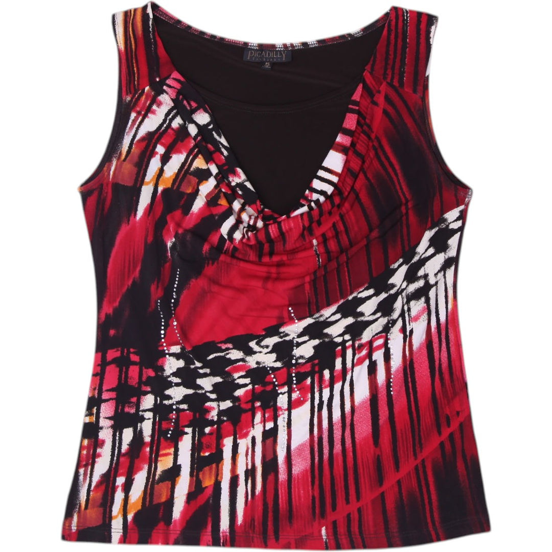 Y2K Ladies Abstract Print Cowl Neck Sleeveless Top Size S