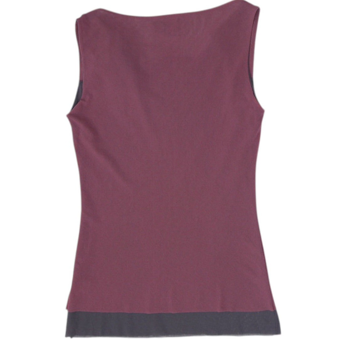 Y2K Ladies Petit Pois Sleeveless Top Maroon Floral Accent
