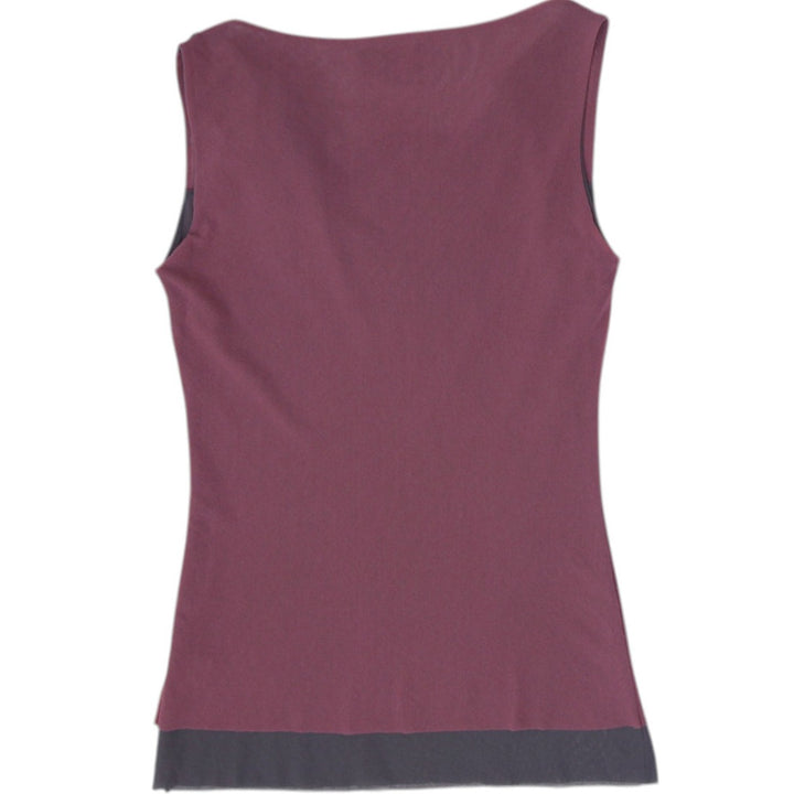 Y2K Ladies Petit Pois Sleeveless Top Maroon Floral Accent