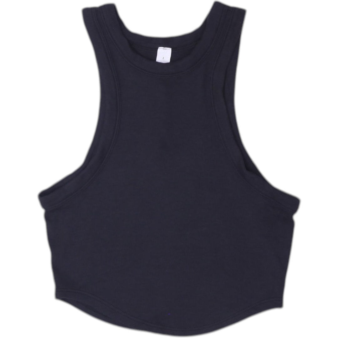 Y2K Ladies Lululemon Ribbed Cut-Out / High-Neck Cropped Tank Top Size 2