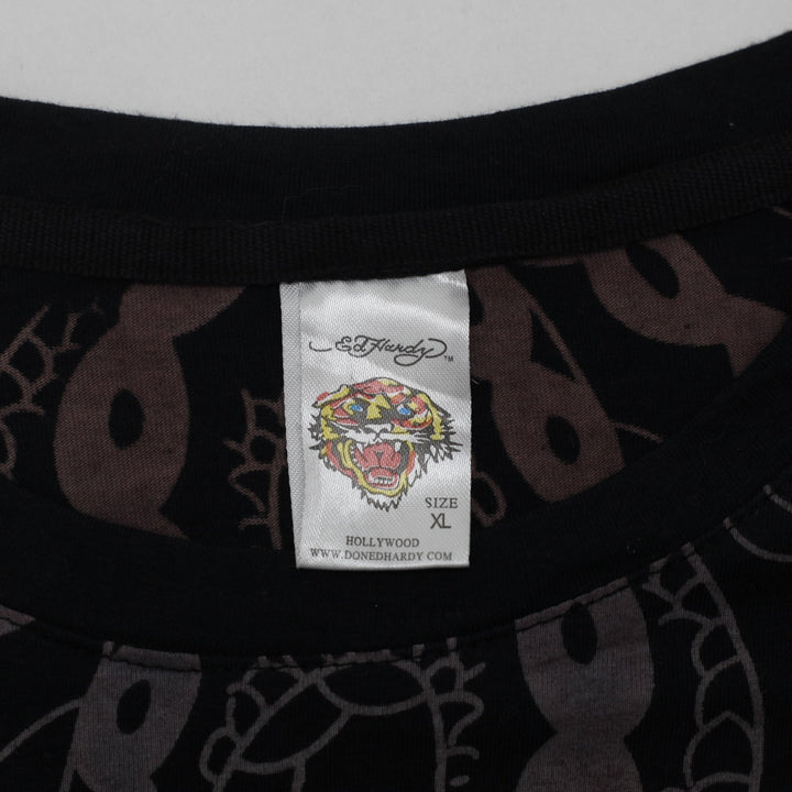 Y2K Ladies Ed Hardy All Over Print Superstar Eagle Fun Dagger Heart T-Shirt XL