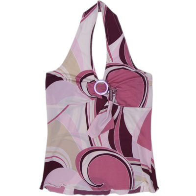 Y2K Ladies Suzy Abstract Halter Neck Tank Top Size XS