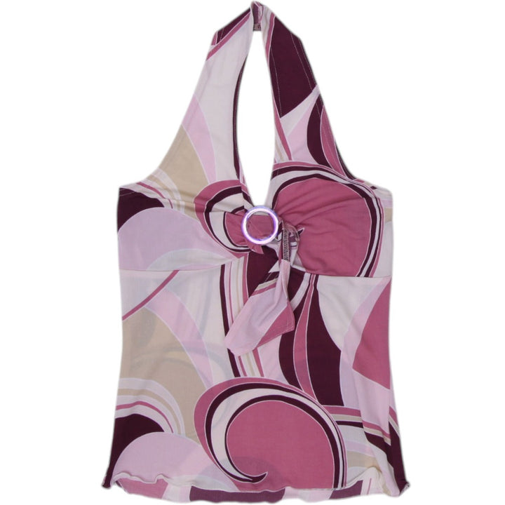 Y2K Ladies Suzy Abstract Halter Neck Tank Top Size XS