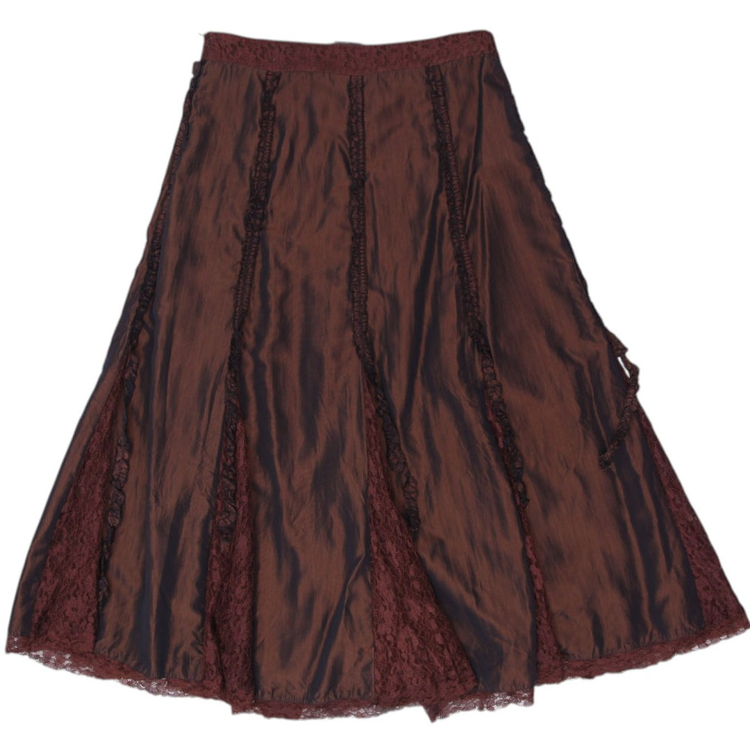 Y2K Ladies Jane & John By Mode Tricotto Brown Lace Trim Gothic A-Line Skirt