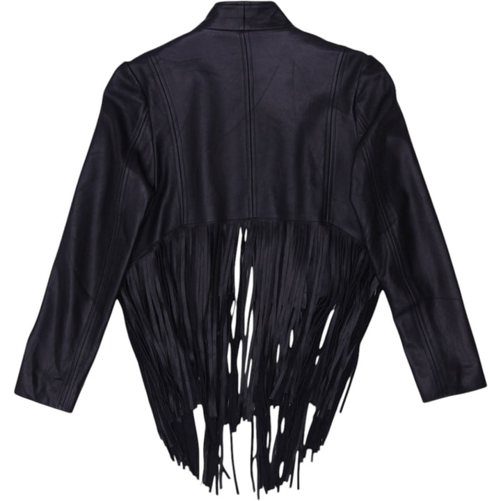 Vintage Ladies CUSP By Neiman Marcus Fringe Jacket Black Crop Leather