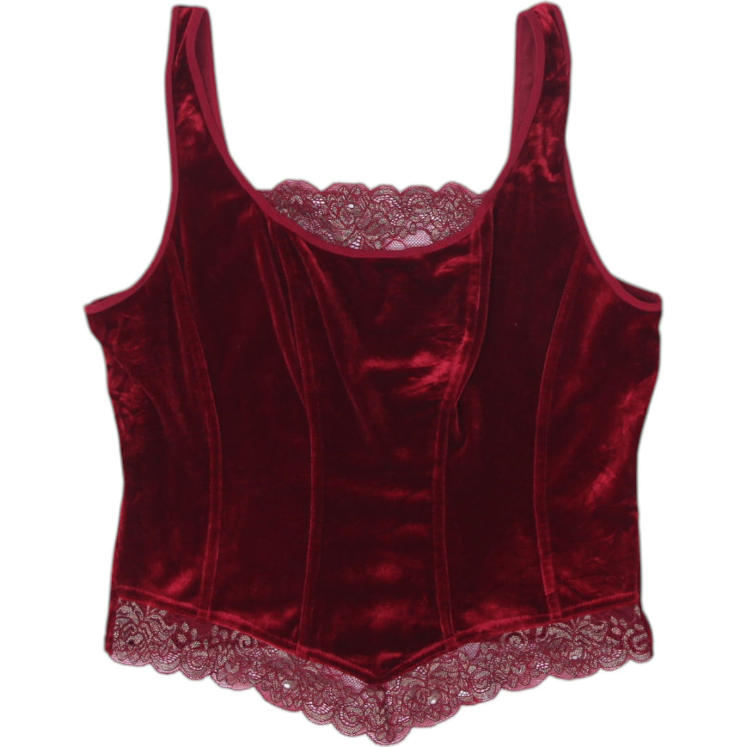 Y2K Ladies Velvet Lace Accent Corset Top Size XL | Migration_Y2K Tops | Fashion Rerun