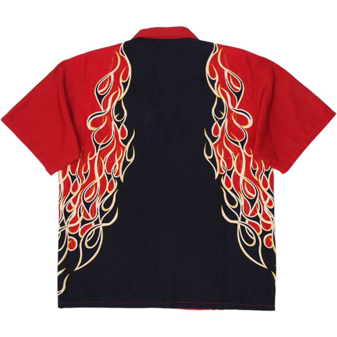 Mens Urban Rag Flame Button Up Shirt Red Black Graphic Casual
