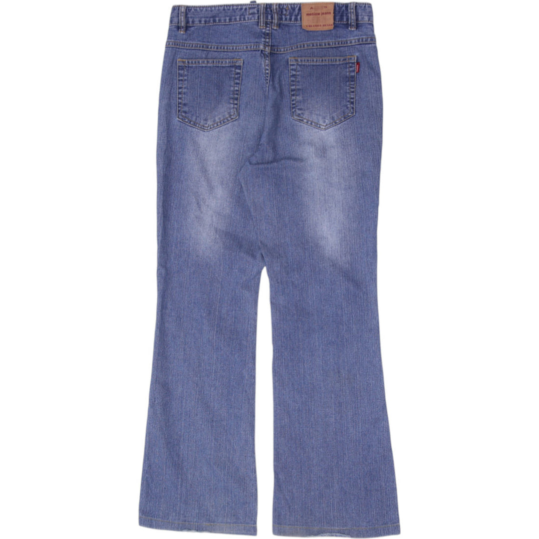 Y2K Ladies Moziow Floral Embroidered Flare Jeans Size 30