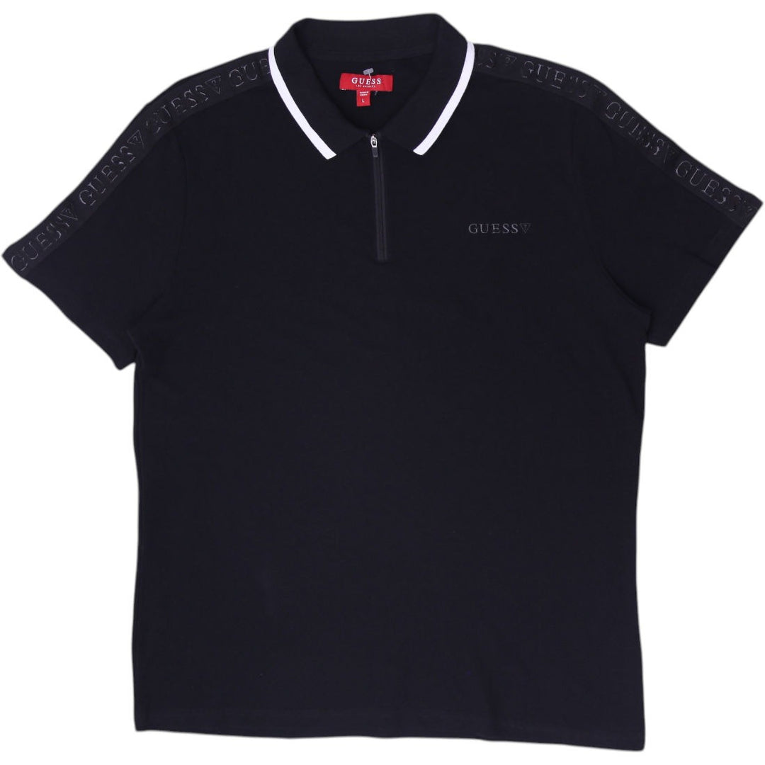 Mens Guess Half Zip Black Polo T-Shirt Size L