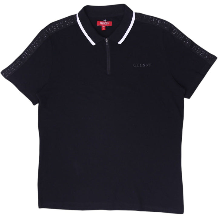 Mens Guess Half Zip Black Polo T-Shirt Size L