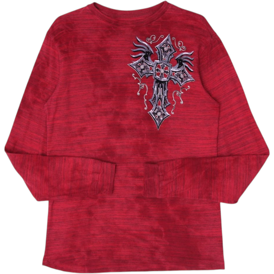 Y2K Mens Affliction Gothic Cross Long Sleeve T-Shirt Size L