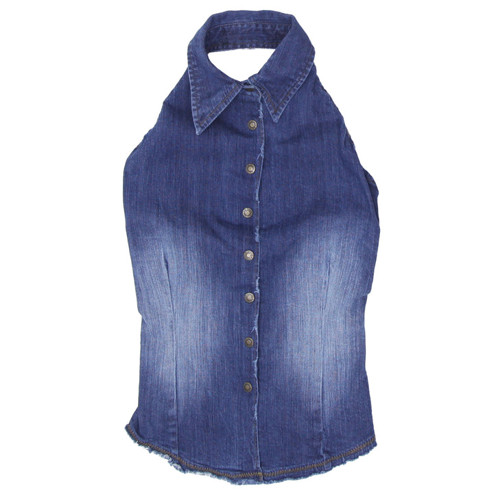 Y2K Parasuco Halter Neck Button Down Denim Top - Fashion Rerun Vintage Migration_Tops