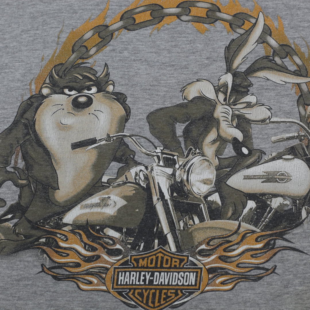 Vintage Mens Harley-Davidson Gray Looney Tunes Graphic T-Shirt Size S