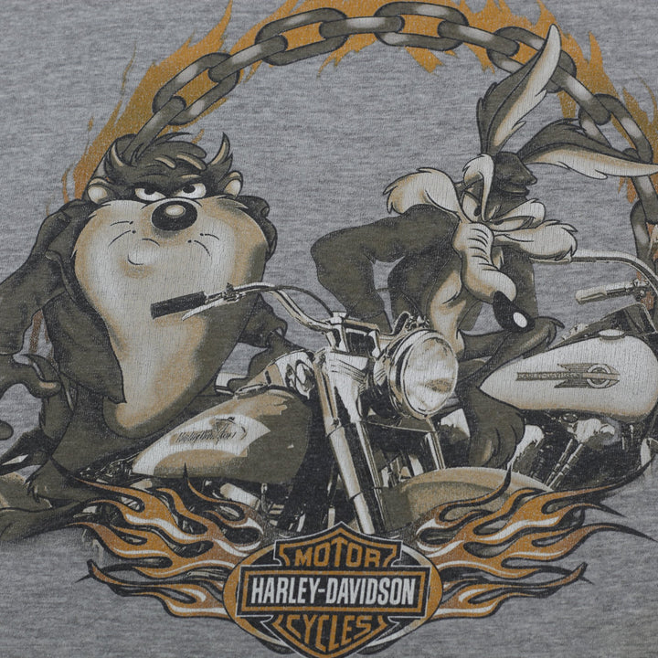 Vintage Mens Harley-Davidson Gray Looney Tunes Graphic T-Shirt Size S
