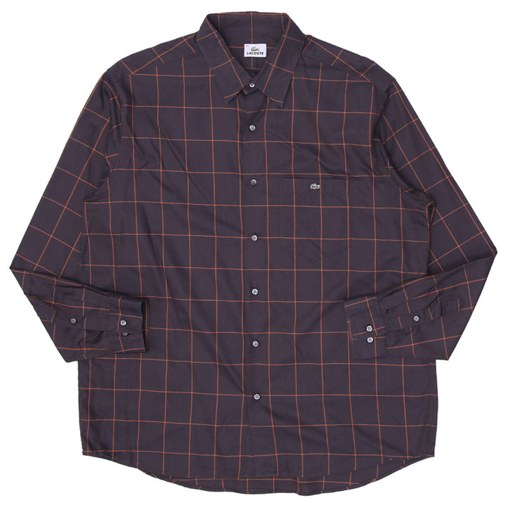 Mens Lacoste Brown Plaid Long Sleeve Button Down Shirt