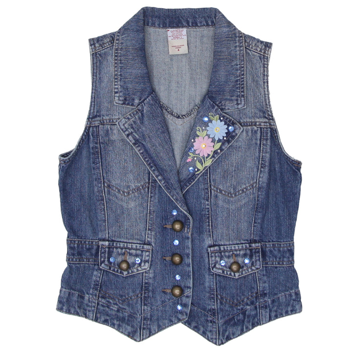 Ladies Floral & Stoned Denim Vest - Fashion Rerun Vintage Migration_Jacket