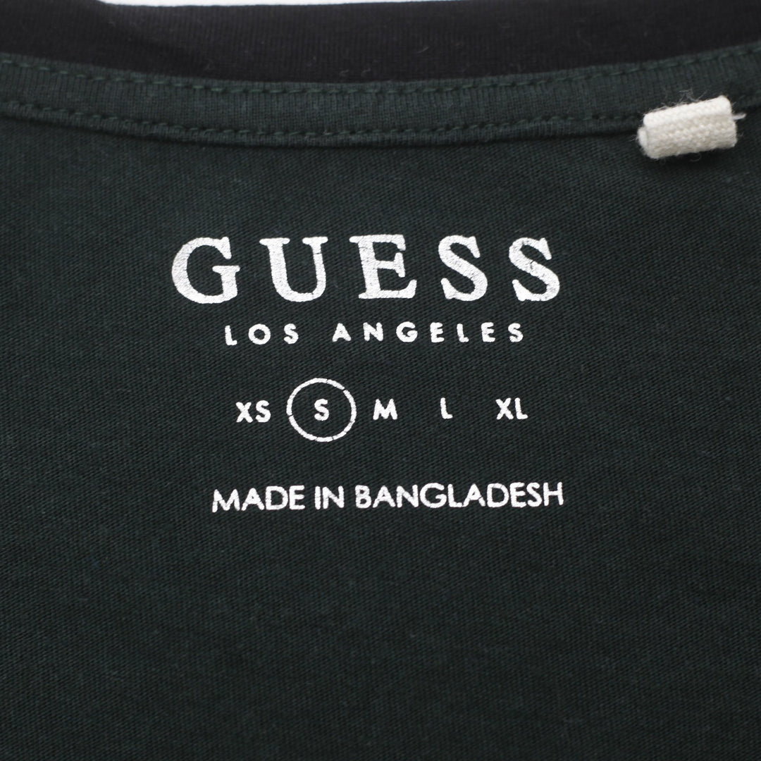 Y2K Ladies GUESS Los Angeles Dark Green Logo Front V-Neck Top Size S