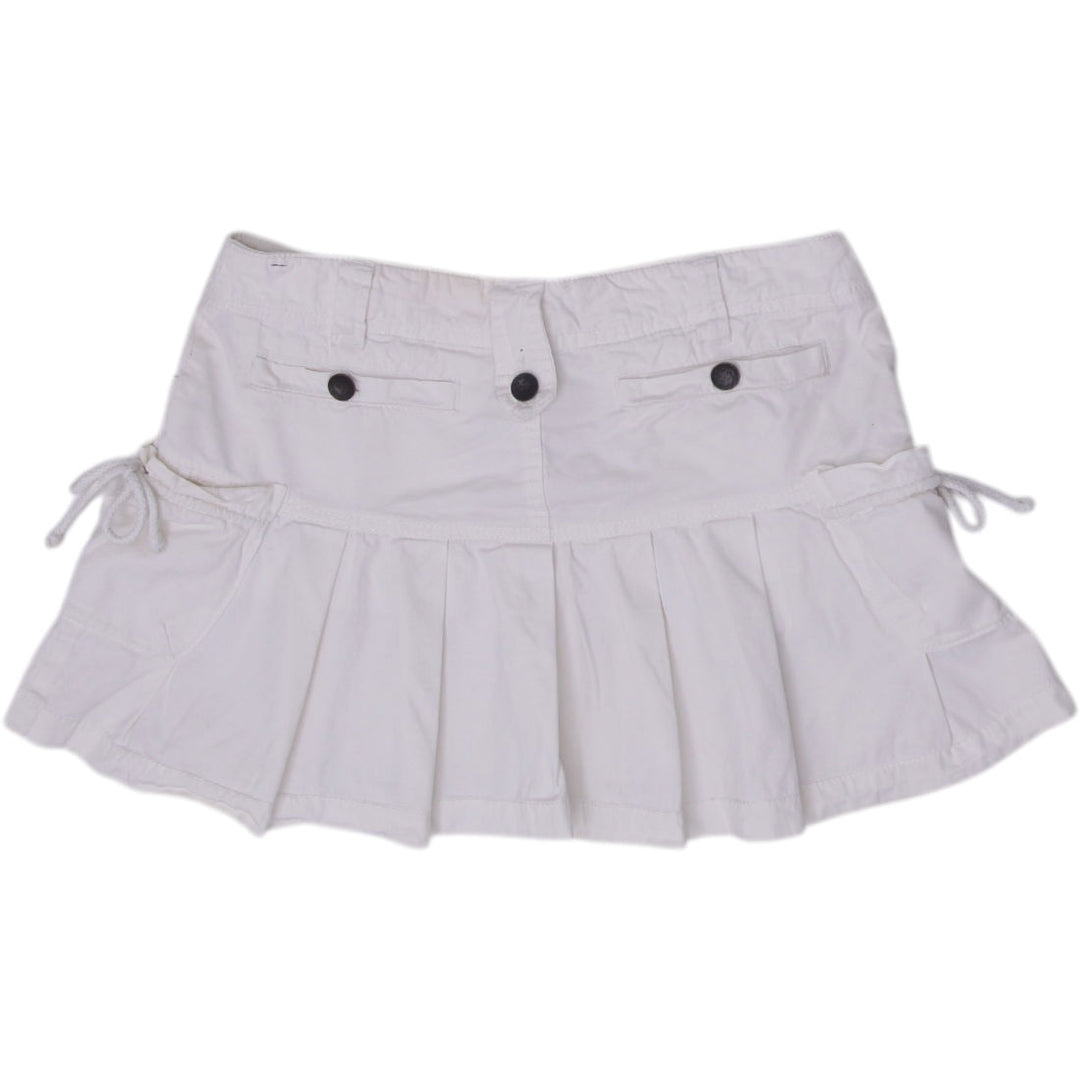 Y2K Ladies Mini Skirt Off White Cotton Pleated Casual