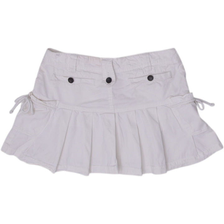 Y2K Ladies Mini Skirt Off White Cotton Pleated Casual