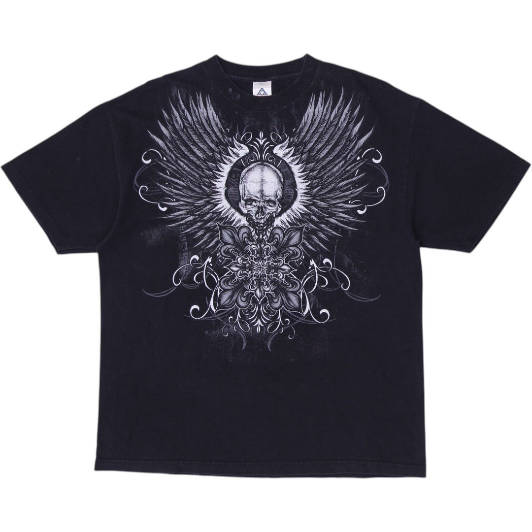 Y2K Mens Alstyle Apparel T-Shirt Black Graphic Skull Wings Large