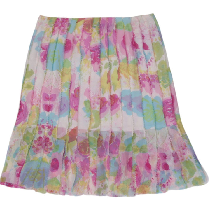 Y2K Ladies Dana Buchman Stitched Pleat Silk Chiffon Midi Skirt Size 8