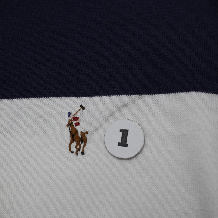 Vintage Mens Polo Ralph Lauren Rugby Navy Stripe Long Sleeve Shirt Size L | Migration_Sweatshirts - Alternate | Fashion Rerun