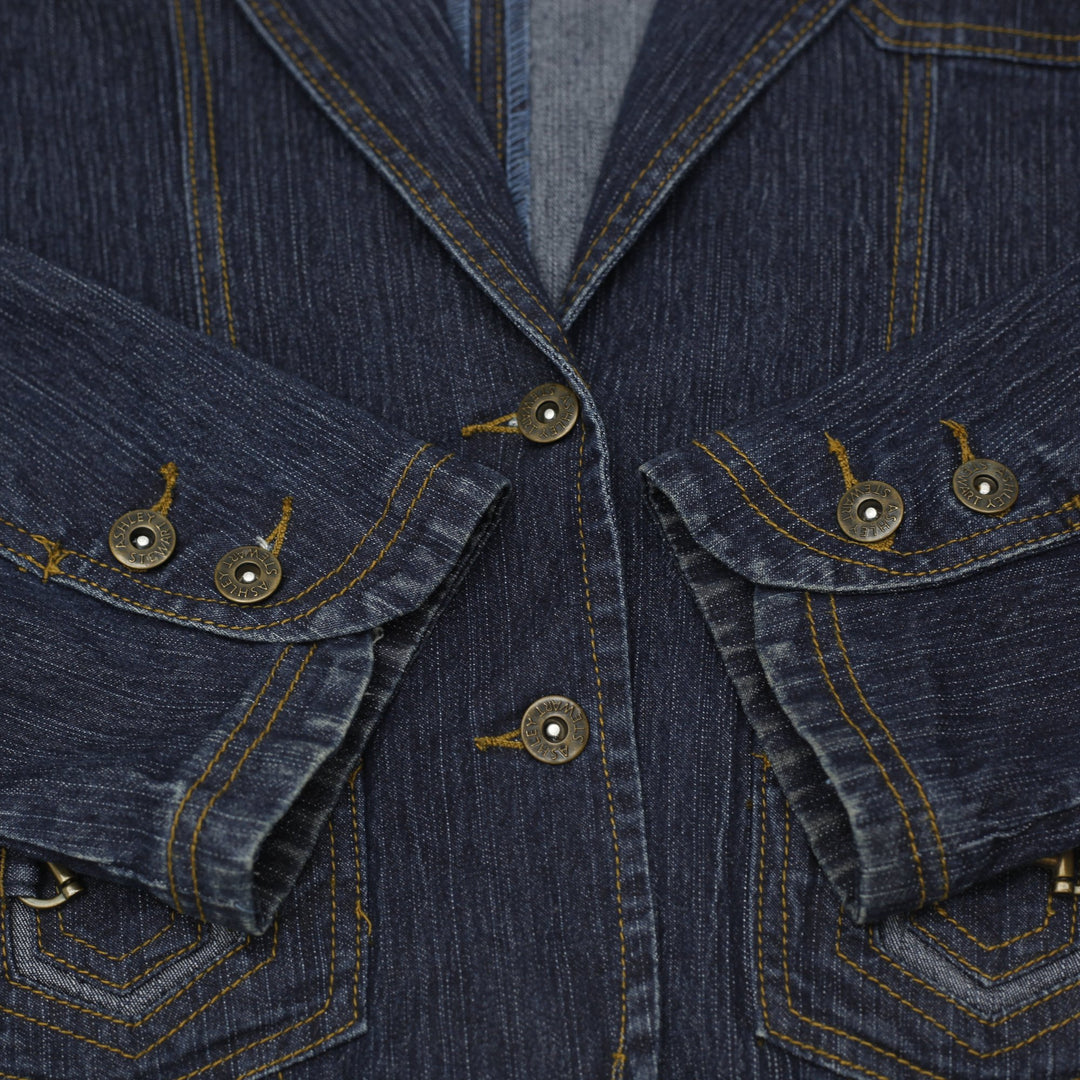 Y2K Womens Ashley Stewart Stretch Jean Suit Plus Size 14 Denim Blazer Jacket