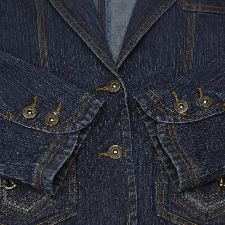 Y2K Womens Ashley Stewart Stretch Jean Suit Plus Size 14 Denim Blazer Jacket