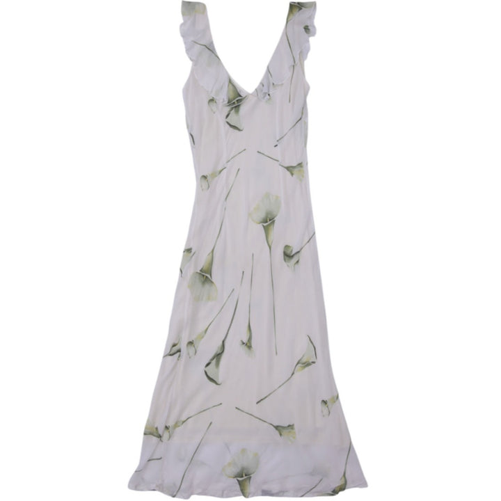 Y2K Ladies Vitsio Calla Lily Floral Ruffle V-Neck Maxi Dress Size 48