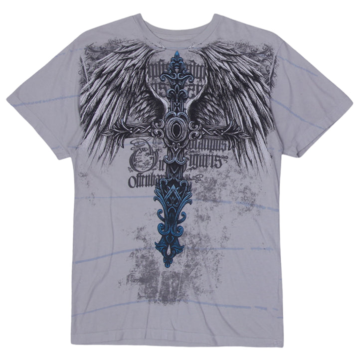 Y2K Mens Grunge Cross With Wings Helix T-Shirt