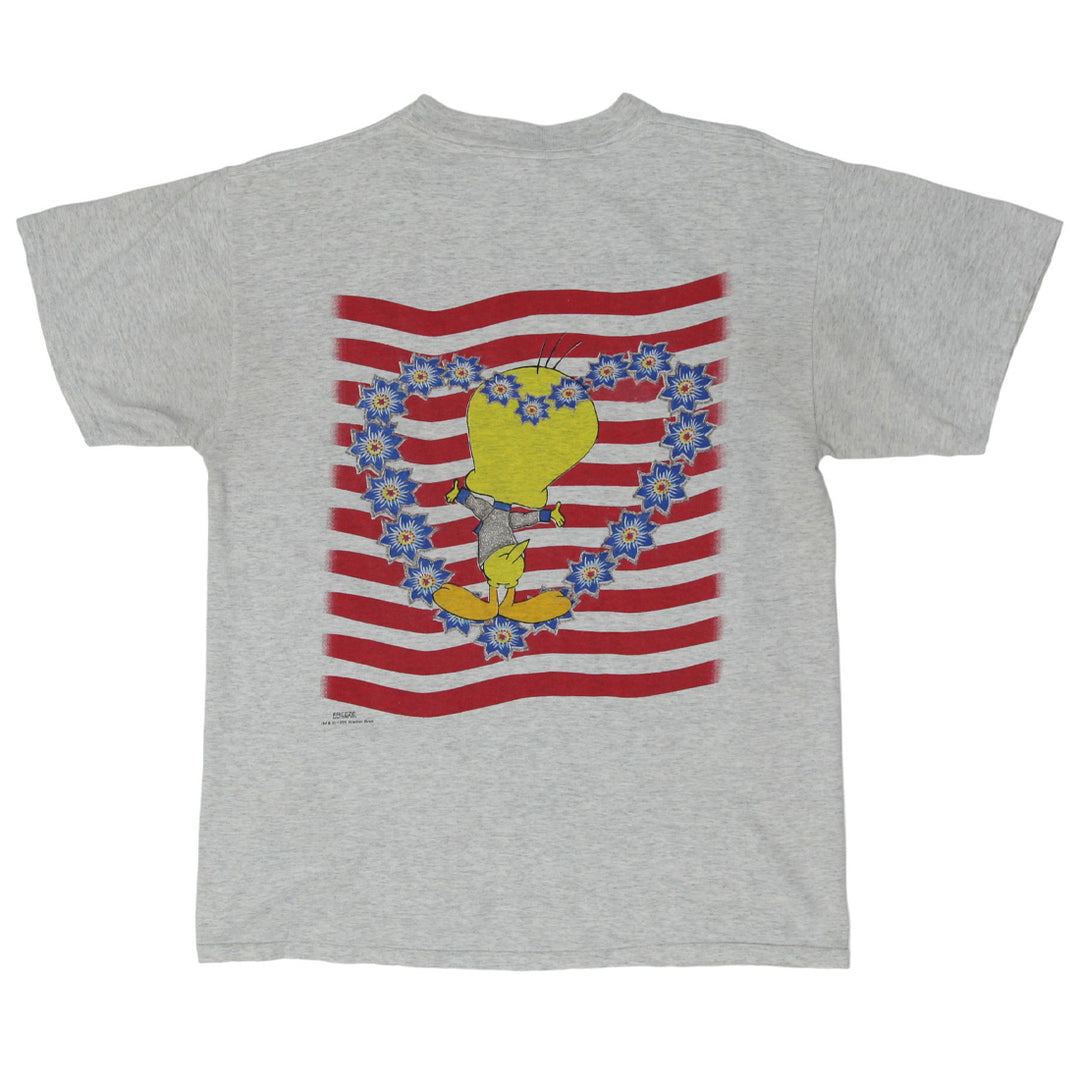 1995 Vintage Warner Bros Tweety Bird Mirror Print T-Shirt Gray Looney Tunes L | Migration_T-Shirts UAENAT40 - | Fashion Rerun