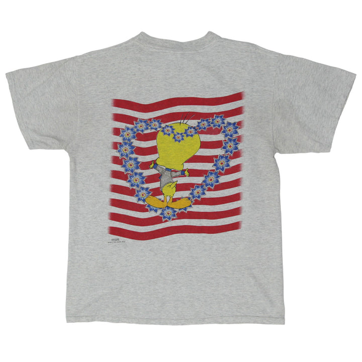 1995 Vintage Warner Bros Tweety Bird Mirror Print T-Shirt Gray Looney Tunes L | Migration_T-Shirts UAENAT40 - | Fashion Rerun