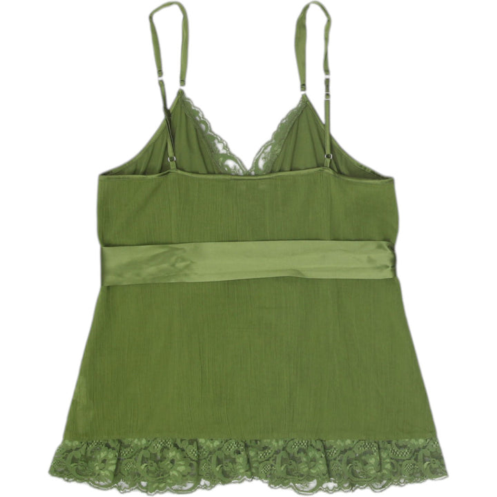Y2K Ladies Bebe Camisole Green Lace Accent Satin