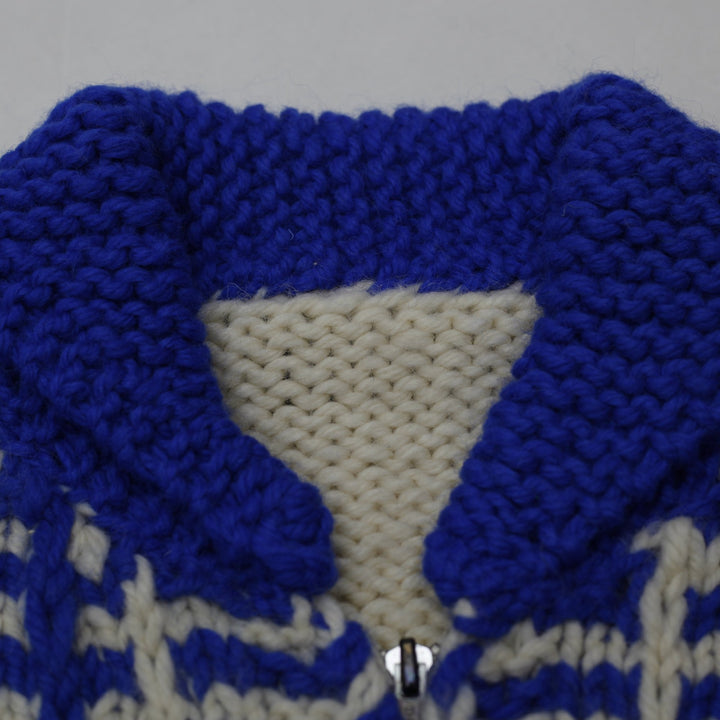 Vintage Ladies Blue Checkered Wool Knit Full Zip Winter Sweater Size L | Migration_Knitwear & Sweaters - Back | Fashion Rerun